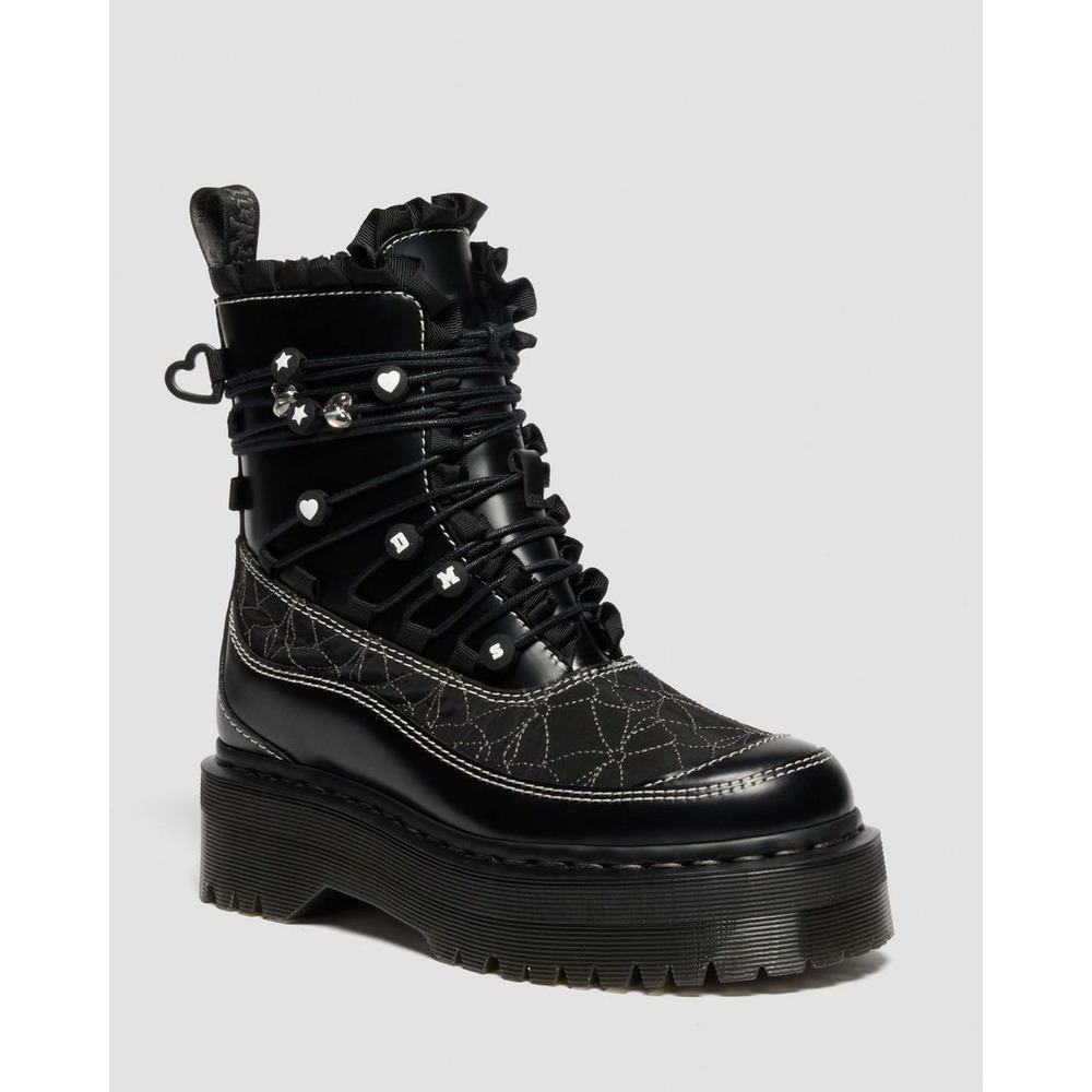 NEW Dr. Martens Jadon Frill Black Leather Platform Boots Hearts Stars Beads 9 US - Picture 4 of 15